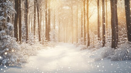 Fototapeta premium Enchanted Winter Forest Path: A Magical Snowy Wonderland