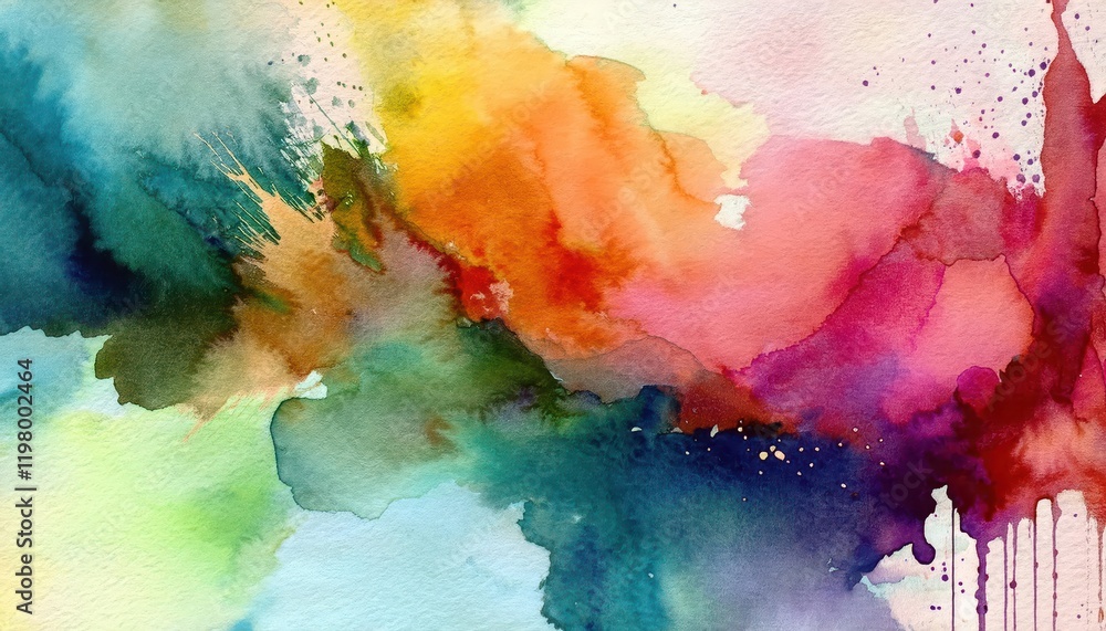 Poster vivid watercolor abstraction expressive splashes of color and texture in an impressionistic whirlpoo