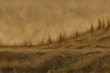 Abstract Landscape Painting - digital painting. The picture is painted by hand on a tablet. © neurostructure