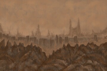 Abstract Landscape Painting - digital painting. The picture is painted by hand on a tablet. © neurostructure