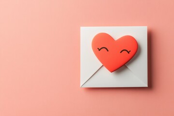 A flat design of a Valentine Day envelope with a heart-shaped seal, rendered in soft, warm colors and sharp lines