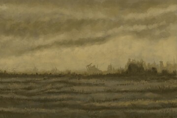 Abstract Landscape Painting - digital painting. The picture is painted by hand on a tablet. © neurostructure