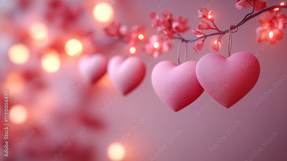 Canvas Prints A glowing garland and pink hearts. Pink background. valentine's day. Mother's Day, wedding.