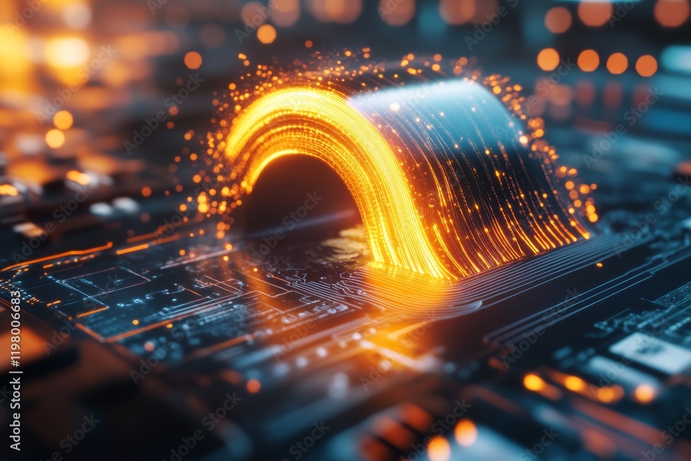 Poster a futuristic wave made of glowing neon lines, cresting dramatically in a dark digital ocean with a c