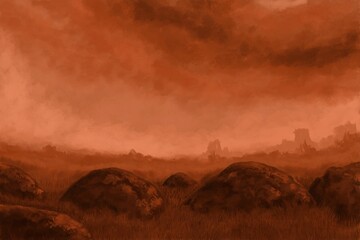 Abstract Landscape Painting - digital painting. The picture is painted by hand on a tablet. © neurostructure