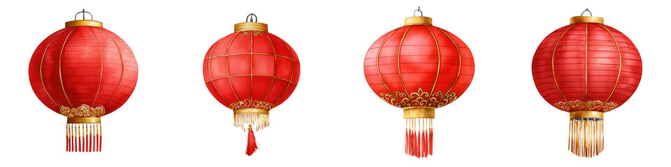 Obraz premium Festive Red Chinese Lanterns in Watercolor Style