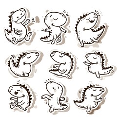 Fototapeta premium Playful Dinosaur Illustrations Dancing, Happy, White Background, for Kids' Designs