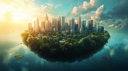 Island City Surrounded by Water