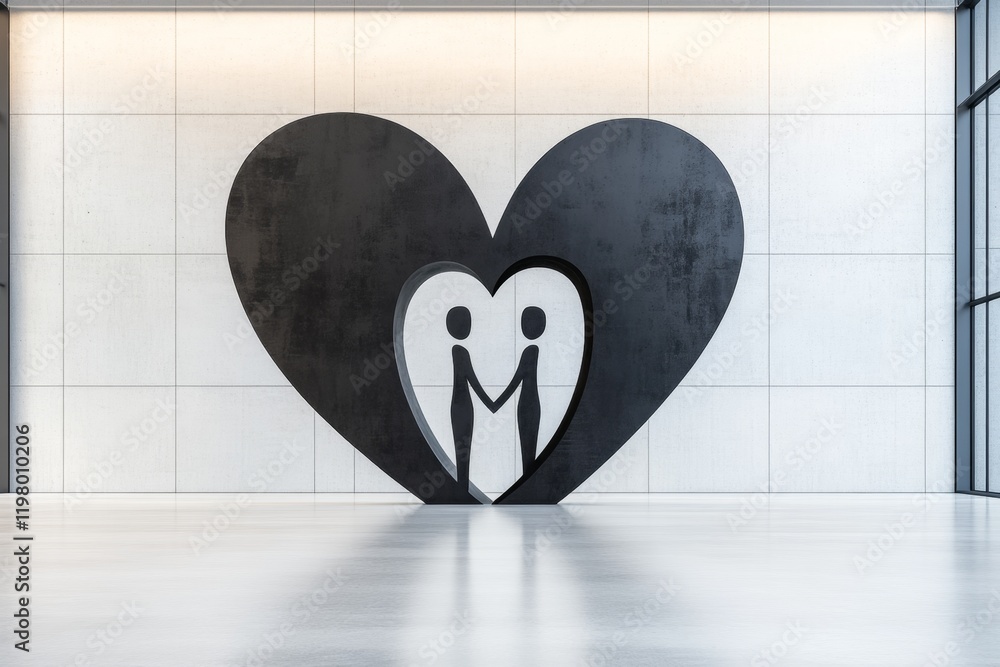 Aufkleber A minimalist abstract representation of two figures holding hands, with simple curved lines forming a heart shape between them