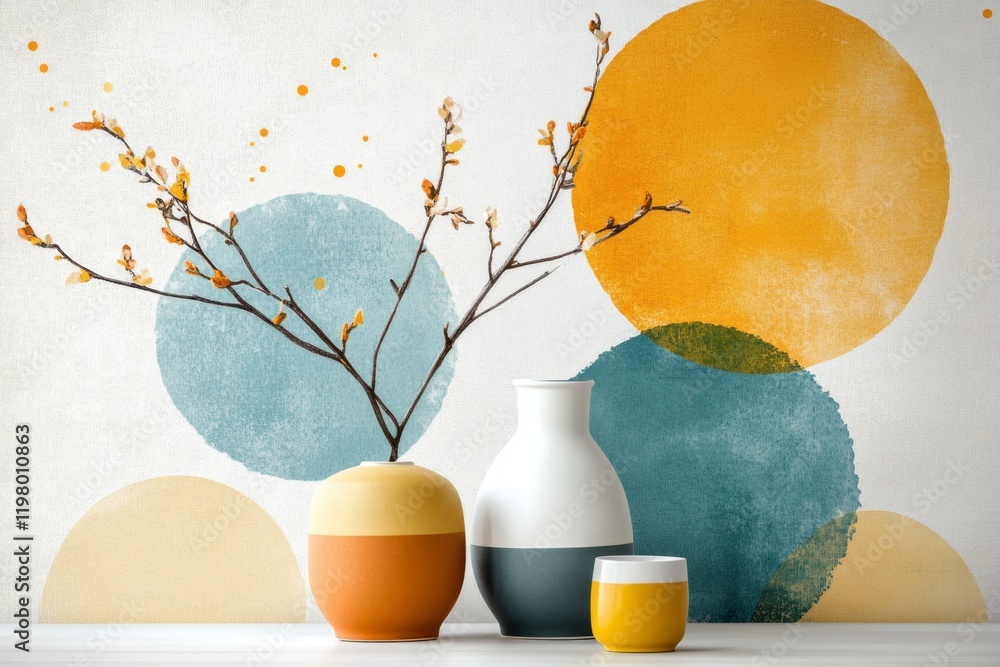 Poster A minimalist wallpaper featuring simple overlapping circles in soft pastel tones, creating a calming and modern aesthetic