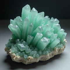 Natural mineral greenish crystals of a regular shape.