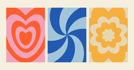 Obraz premium Vector backgrounds in groovy psychedelic style - abstract backdrops and design templates for social media posts and stories, cards and posters