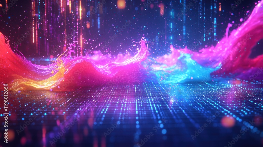 Aufkleber vibrant abstract design with flowing colors and dynamic light effects in a digital landscape. genera