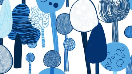 A Captivating Abstract Blue Forest Scene: A Modern Artistic Landscape Design