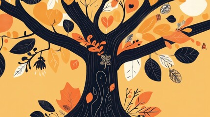 Autumnal Tree Painting: A Vibrant Artistic Depiction of Fall Foliage, Perfect for Autumn Themed Decor
