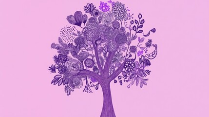 Enthralling Purple Floral Tree Design: A Whimsical Botanical Illustration