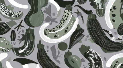 Abstract Vegetable Pattern Design: A Modern Food Illustration with Intricate Details