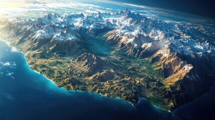 A serene shot of Chilea??s map with natural landscapes, from the arid north to the lush green south