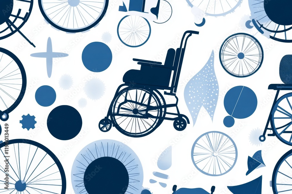 Fototapete A repeating pattern of wheelchair icons in light gray on a solid white background, creating a subtle and modern design