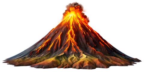 burning volcano on white background