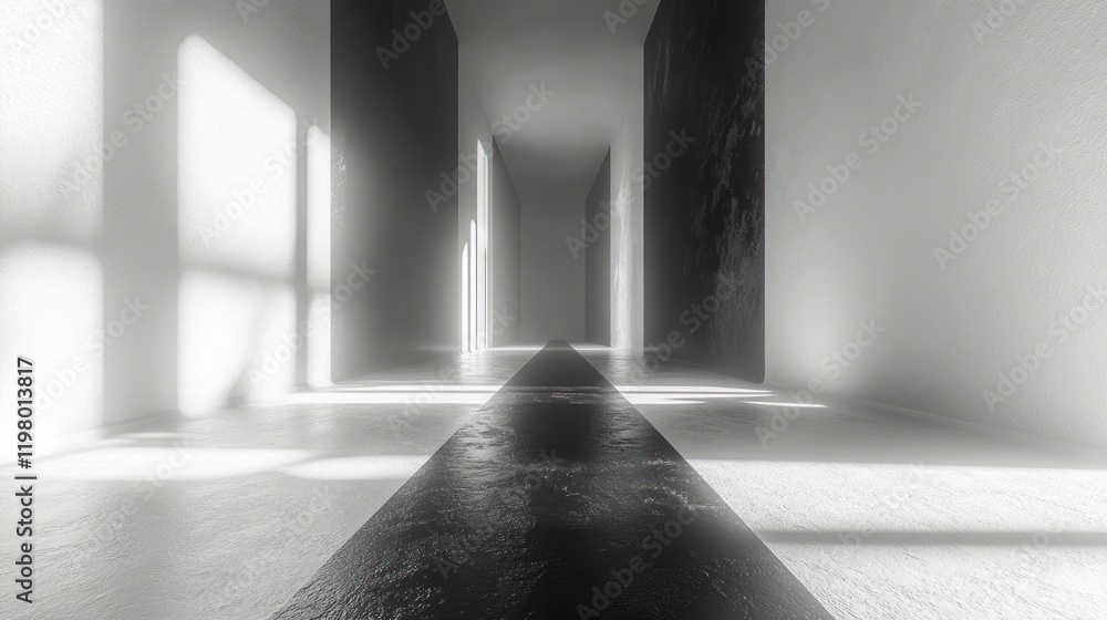 Poster modern architectural pathway illuminated by natural light in a minimalistic setting. generative ai