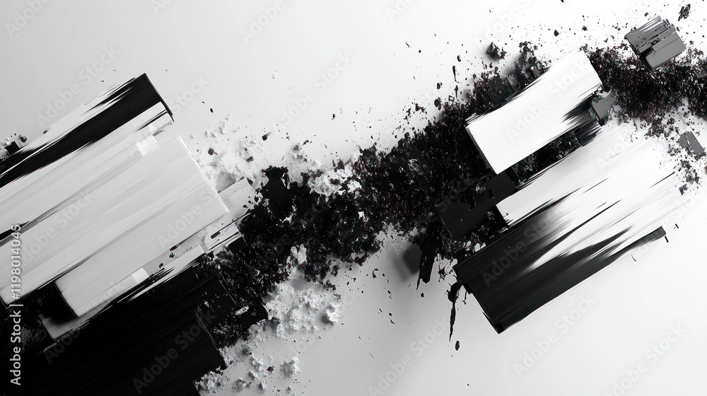 Poster abstract black and white paint splash creating dynamic contrast on a light background. generative ai