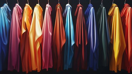 Row colorful womena??s clothes hanging on rack, generative AI