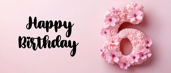 Naklejka premium Happy 6th Birthday Cake with Pink Flowers, Festive Celebration