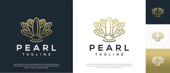 Shell pearl logo design illustration. Shell pearl logo template.