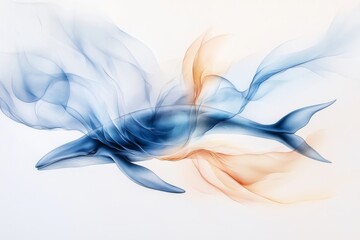 A simple, elegant depiction of a whale tail emerging from stylized waves, drawn with clean lines and soft pastel shades on a white background