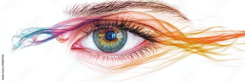 Poster Close up of a human eye with vibrant colors showcasing intricate details and artistic flair. Generative AI