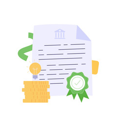 Taking grant money. Form of financial aid. Student pay education loan. Concept of grant certificate, university and college fee, study fund, scholarship money. Vector illustration