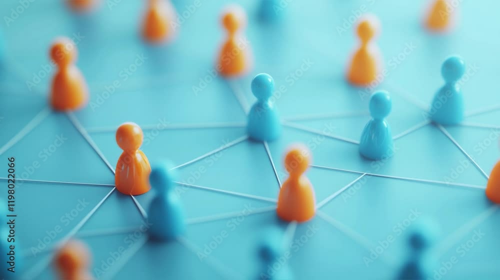 Poster minimalist organizational chart with human figures on a light background depicting a structured hier