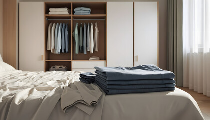 Bedroom with Neatly Folded Towels on Bed