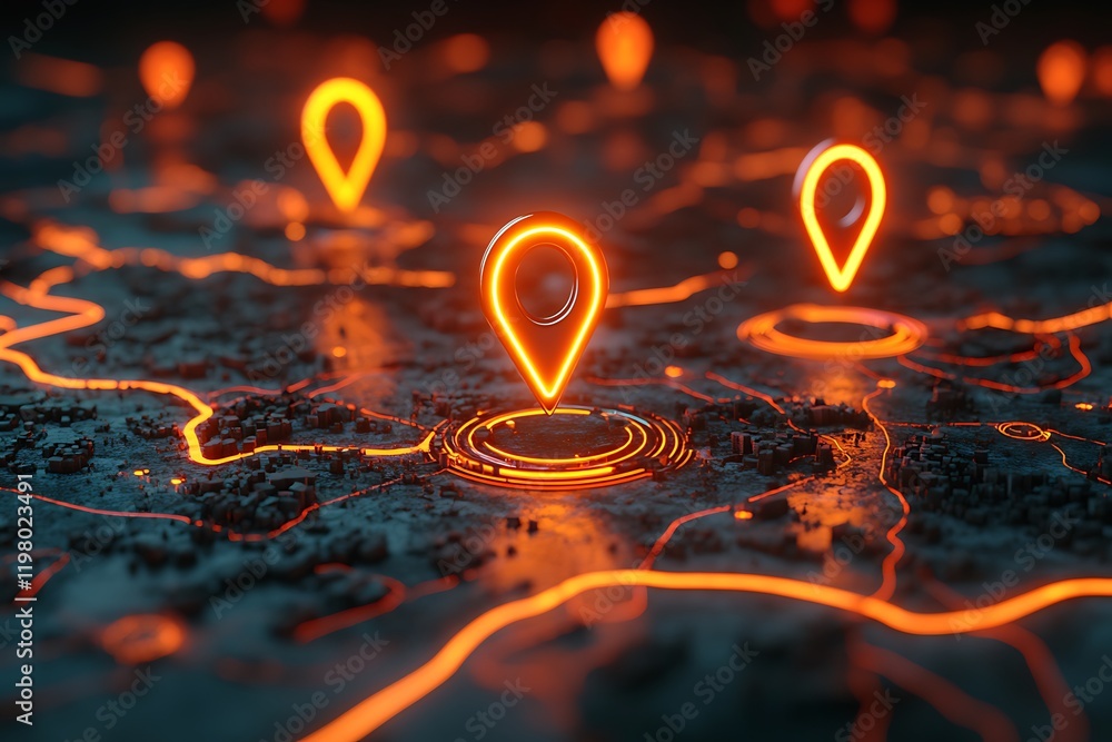 Aufkleber glowing map interface with location markers