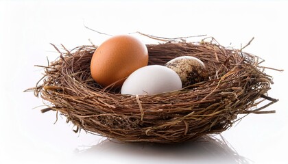 bird egg in nest isolated on white background