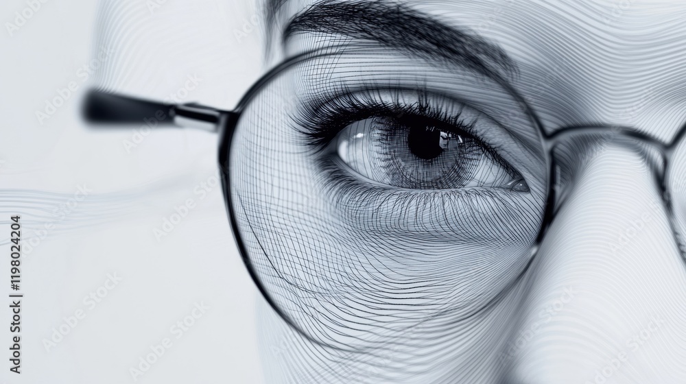 Aufkleber captivating close up view of a human eye with glasses showcasing intricate details in black and whit