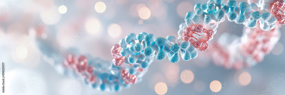 Poster abstract double helix: a 3d render of dna in pastel hues against a soft bokeh background
