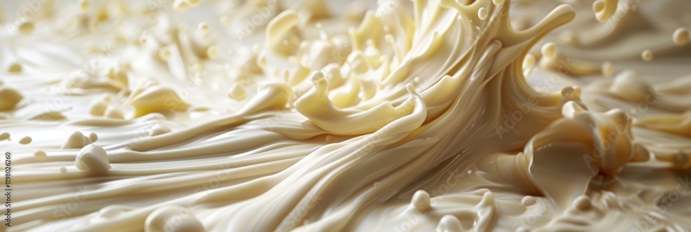 Poster creamy liquid swirls dynamically, capturing a slow-motion splash effect. concept of fluid motion and