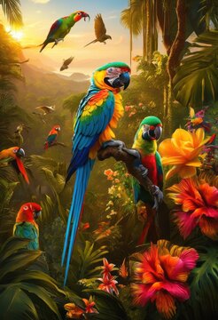rich diverse wildlife flourishing lush restored natural habitats vibrant ecosystems colorful flora, animals, fauna, biodiversity, landscape, environment
