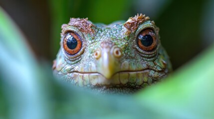 Fototapeta premium Close-up of a Plumed Basilisk in Lush Foliage