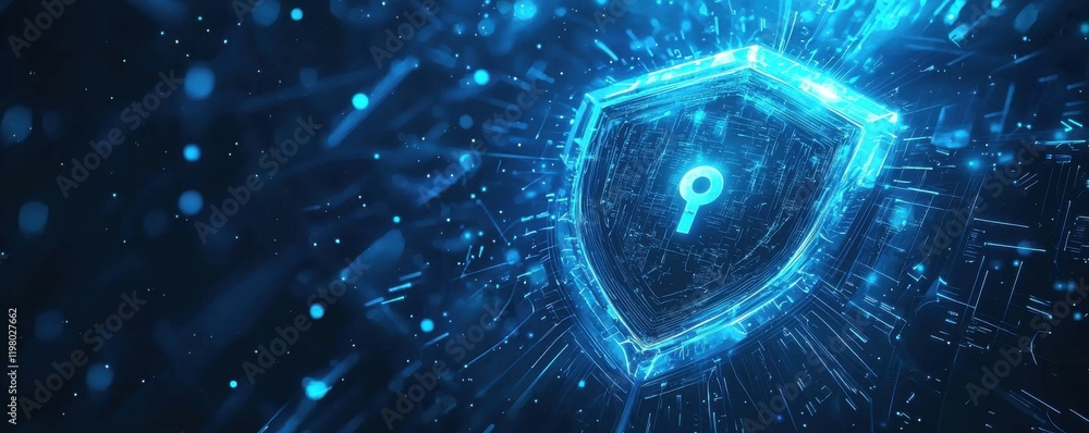 Poster digital security concept with shield and keyhole design
