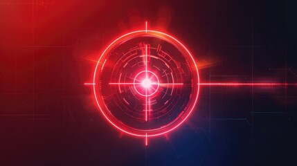 Glowing red target with crosshairs on a dark futuristic background with free place for text