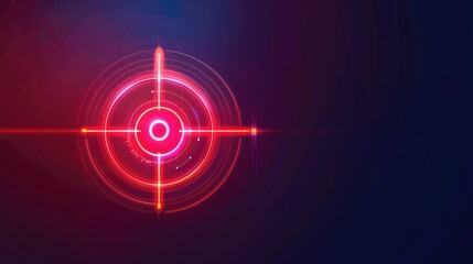 Glowing red target with crosshairs on a dark futuristic background with free place for text