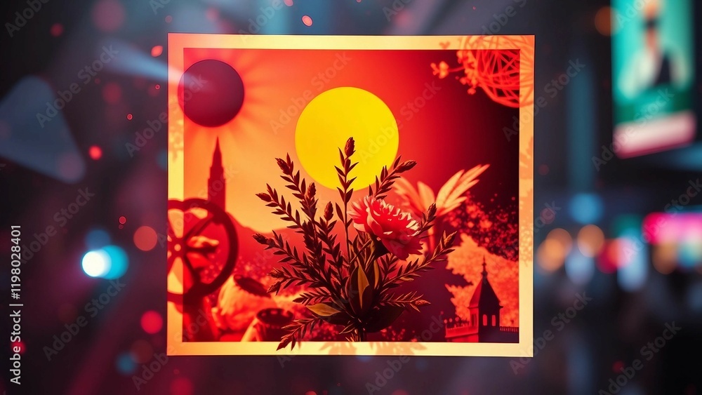Fototapete surreal collage with vibrant imagery element set on transparent background