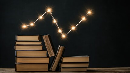 Illuminating Knowledge: Stacks of Books and an Ascending Line of Light