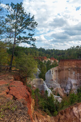 Spectacular view of the multi-colored Providence Canyon from the rim trail in Lumpkin, Georgia.