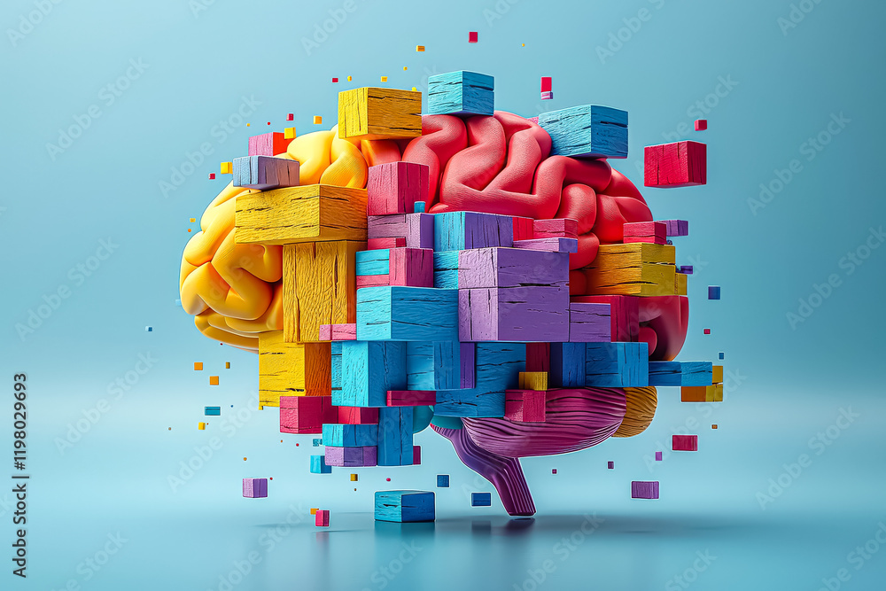 Aufkleber colorful brain made of blocks is displayed on a table. the blocks are arranged in a way that resembl