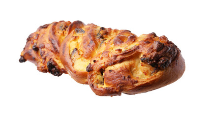 Delicious pastry with raisins isolated on white