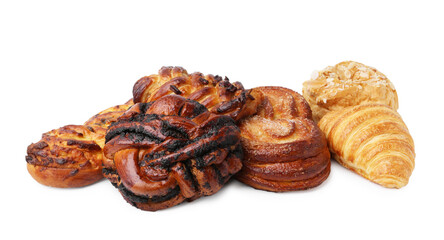 Different delicious sweet pastries isolated on white